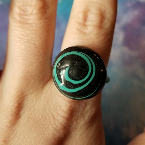Hand Crafted Jewelry - Relisted -chunky green black ring hand made size 11
